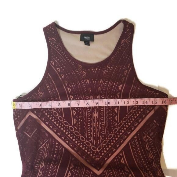 Massimo Paisley Print Bodycon lace maroon red sleeveless Dress size S - Picture 4 of 7